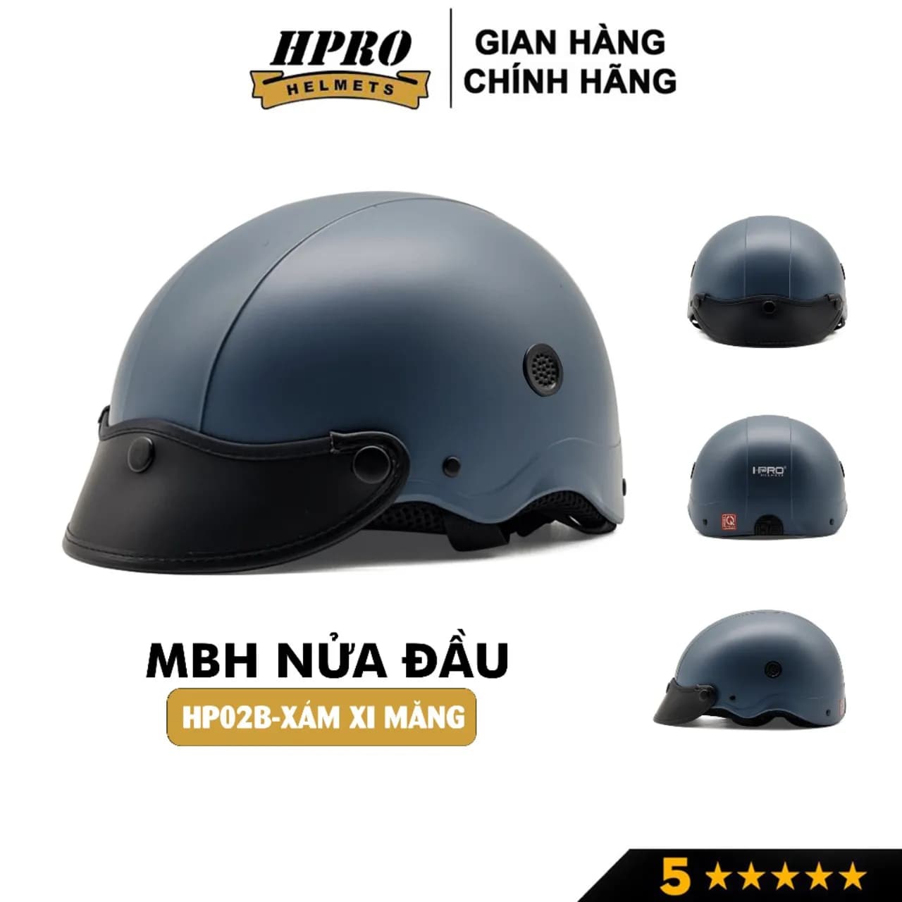 Mũ bảo hiểm nửa đầu thương hiệu Hpro helmet, màu xám xi măng nổi bật, kiểu dáng trẻ trung năng động, freeside(52-56cm)