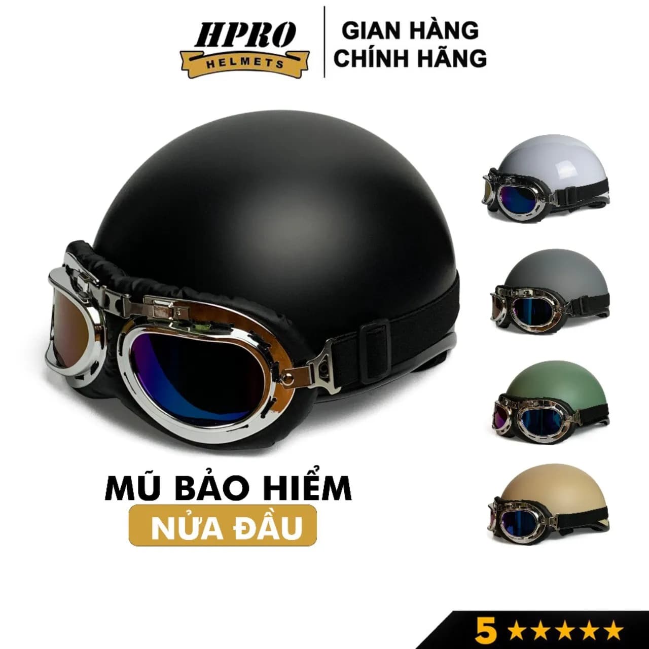 Mũ bảo hiểm nửa đầu Sundy Helmet nhiều màu sắc thời trang, cá tính, kèm kính UV, phi công, Freesize (55-59cm)